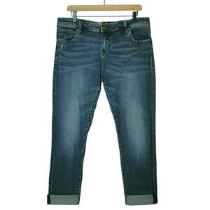 Kut from the Kloth Katy Boyfriend Jeans High Rise Blue Stretch Ankle Cuffed 12